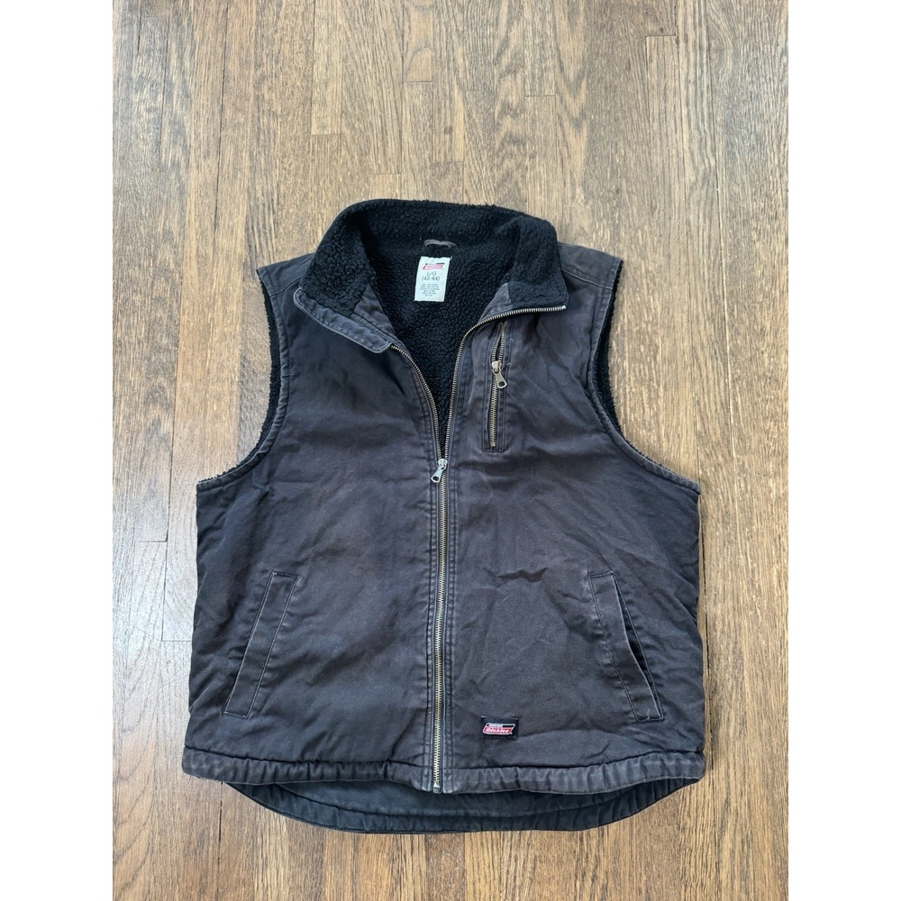 Dickies Mens Large Sherpa Lined Canvas Work Vest Black Full Zip Duck Cotton